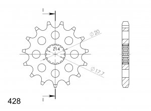 Front sprocket SUPERSPROX 14T, 428