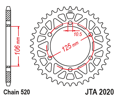 Rear ALU sprocket JT JTA 2020-41BLK 41)T, nt((520 Black